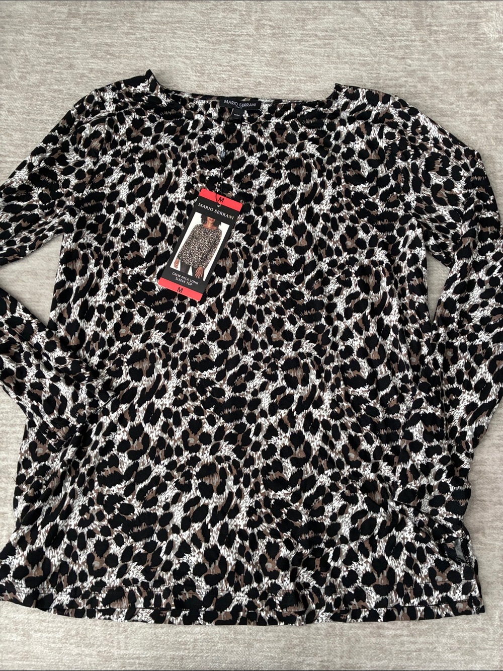 Mario Serrani Leopard Print Long Sleeve Top - Black, Brown & White